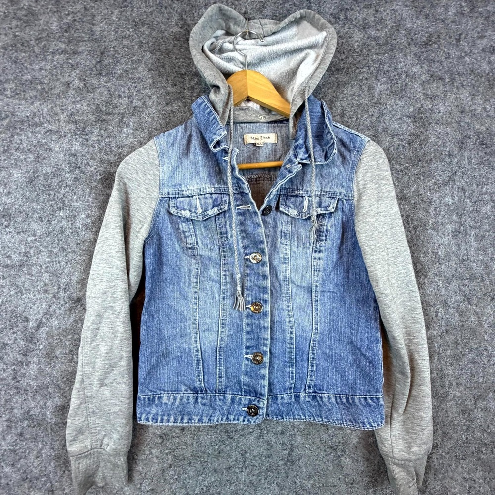 Miss‎ Posh Hybrid Trucker Jacket Hoodie Womens Medium Blue Denim Grunge Y2K